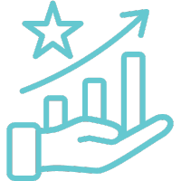 Hand holding a rising bar chart with star and upward arrow, symbolising business growth