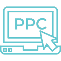 PPC advertising icon with computer screen and cursor click representing pay-per-click marketing