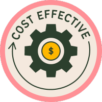 Cost effective icon with gear, dollar symbol, and circular arrow