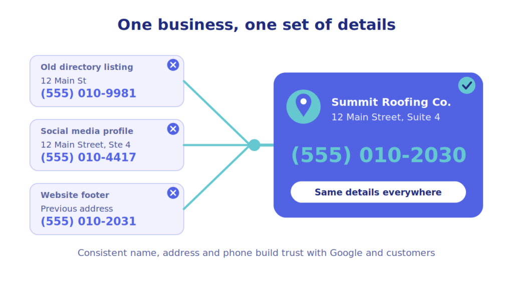 Inconsistent NAP details across online directories