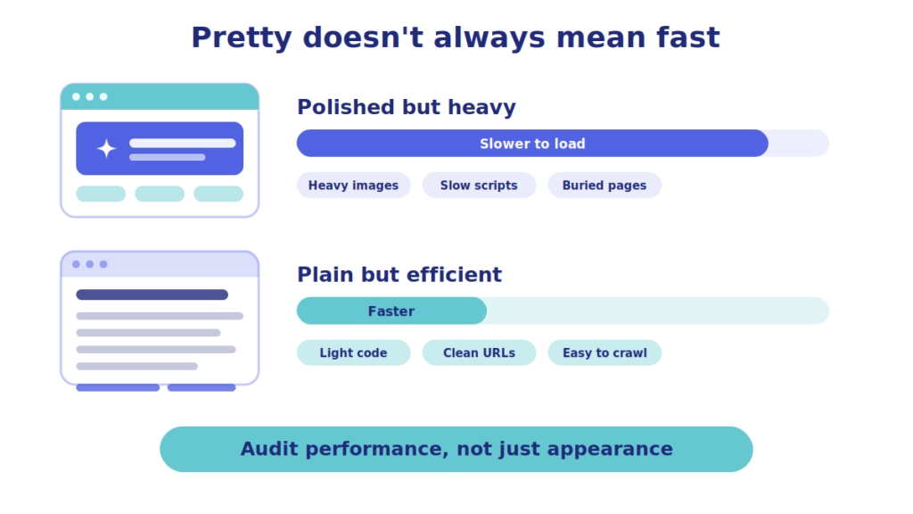Polished slow website compared with a simple fast website